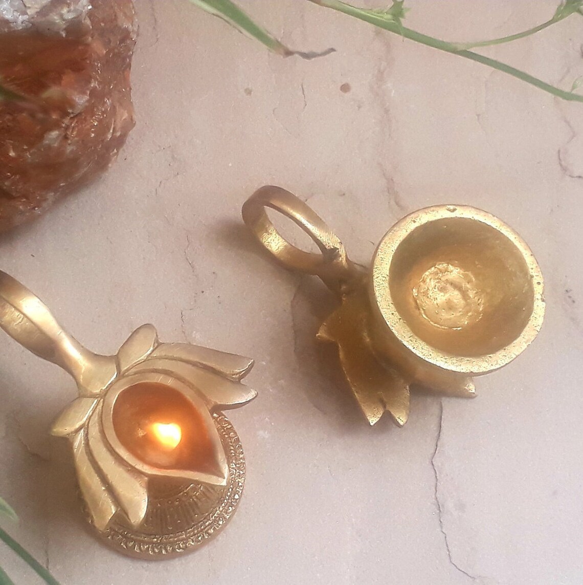 Set of 2 Vintage Brass Oil Lamp hand carved traditional Etsy