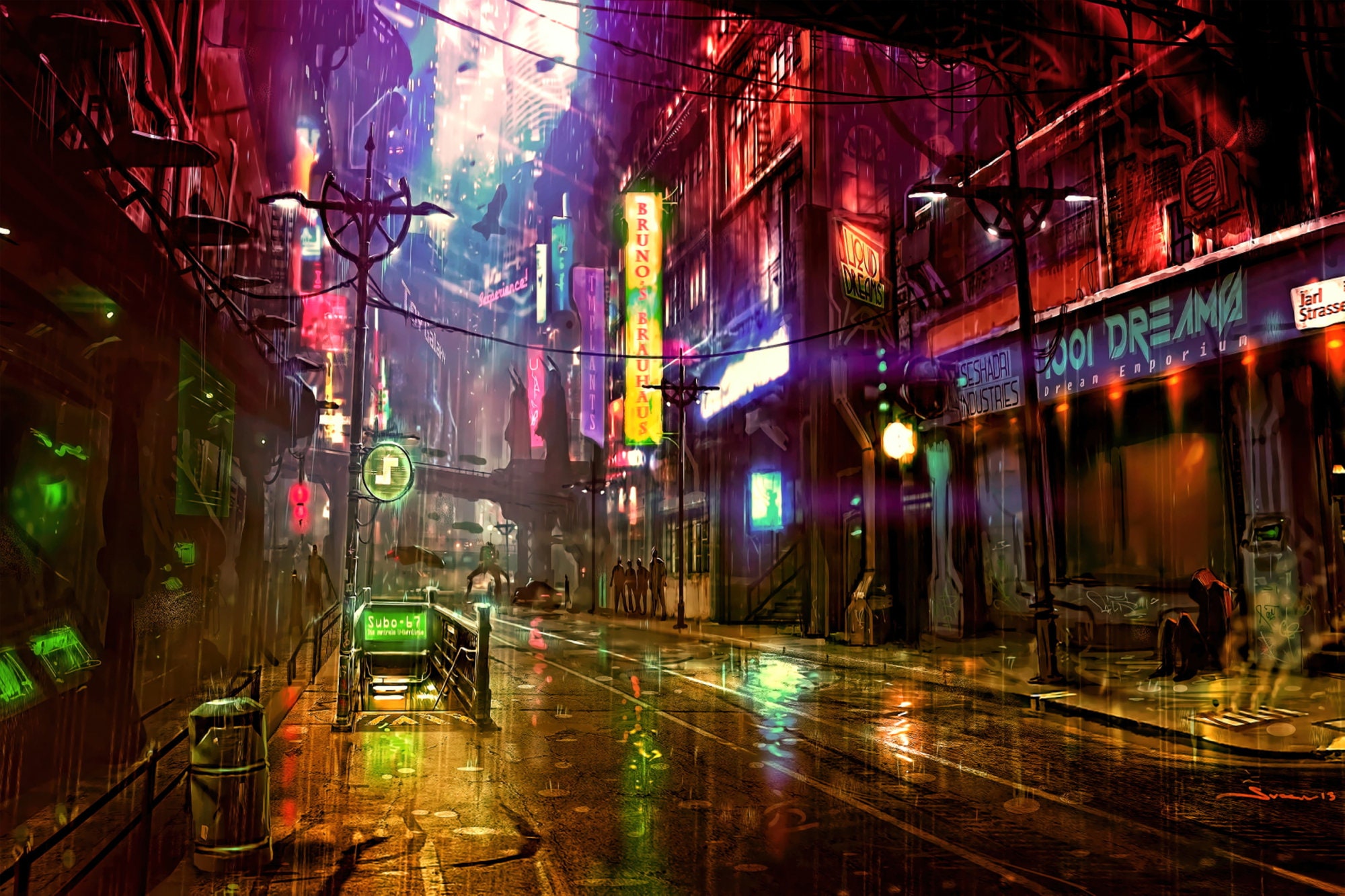 Cyberpunk Wall Art Future City at Night on Framed Canvas Print Etsy
