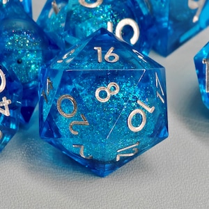 Dark Blue Liquid Core DnD Dice Set, Unique Dungeons and Dragons Dice Set for Gifts, Mystical RPG D&D Dice Gift
