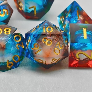 Blue Red Liquid Core DnD Dice Set, Unique Dungeons and Dragons Dice Set for Gifts, Mystical RPG D&D Dice Gift