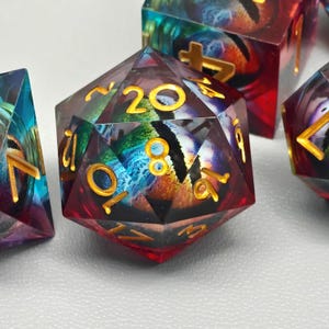 Red Dragon Eye Dice Liquid Core Dice Set, Handmade Sharp Edge Resin Dice for DnD, RPG, Tabletop Games, D20 Dice Set, DND Gift