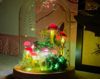 Red Forest Mushroom Lamp With small pond  Fantasy forest  glowing mushrooms  Gifts for Him  Gifts for Mum  Illuminating Nature's Magic