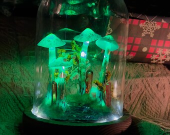 Forest Green Mushroom Lamp  with creek  Fantasy forest  glowing mushrooms  Gifts for Him  Gifts for Mum  Illuminating Nature's Magic