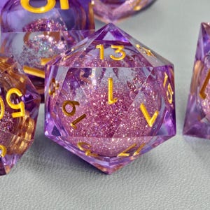 Purple Liquid Core Dice for Role Playing Games,  D&D Dice Set, Liquid Core Dice Sharp Edge Resin Dice for Dungeons and Dragons