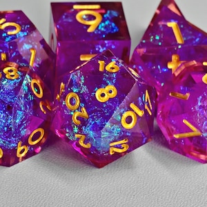 Purple Space Resin Dice Set, Star Sharp Edge D&D Dice Full Set, Dungeons and Dragons Polyhedral RPG D6, D20 Dice