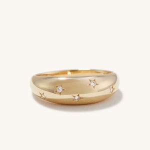 14k Solid Gold Premium Star Dome Ring, Chunky Celestial Gold Ring, Dainty Starburst Statement Ring, Thick Gold Band