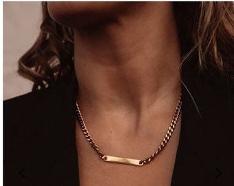 Gold Bar Necklace, 18kt Gold Filled, Gold Chunky Cuban Chain, Gold Bar Pendant, Minimal Jewelry, Plain Bar Layering Necklace,Layered Jewelry