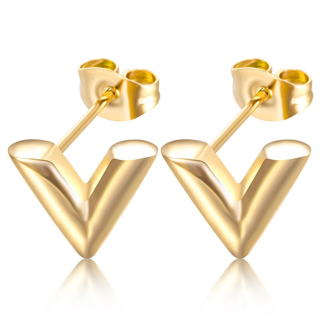 Louis Vuitton Gold Tone Essential V Stud Earrings Louis Vuitton