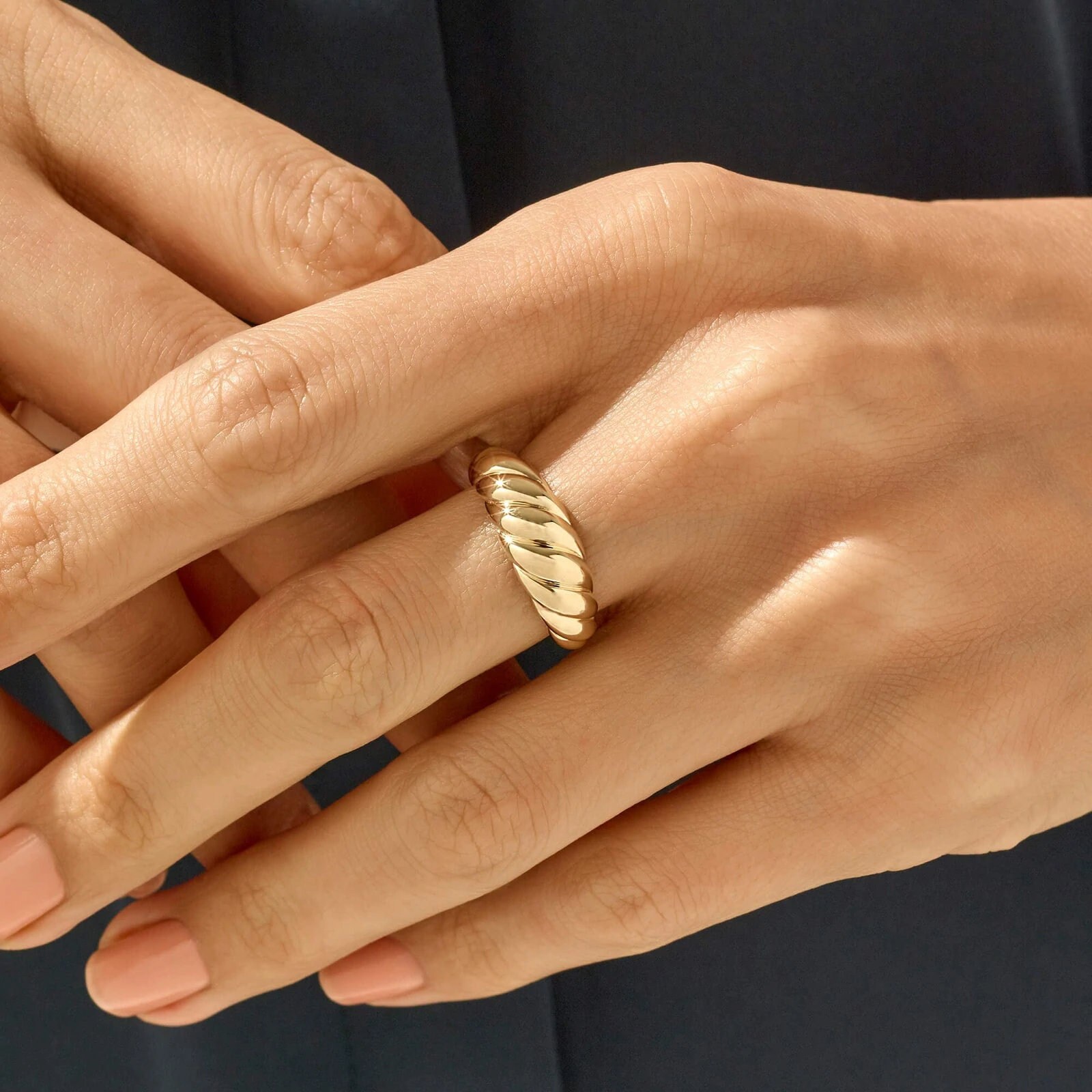 14k Solid Gold Croissant Ring Gold Croissant Dome Ring Thick