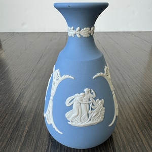 Wedgwood Blue and White Jasperware Vase Cupid Aurora And Chariot Jasper