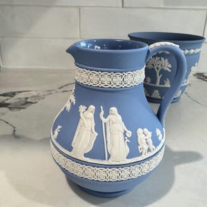Authentic Wedgwood Pale Blue Jasperware Sacrifice Figures Etruscan Jug Pitcher
