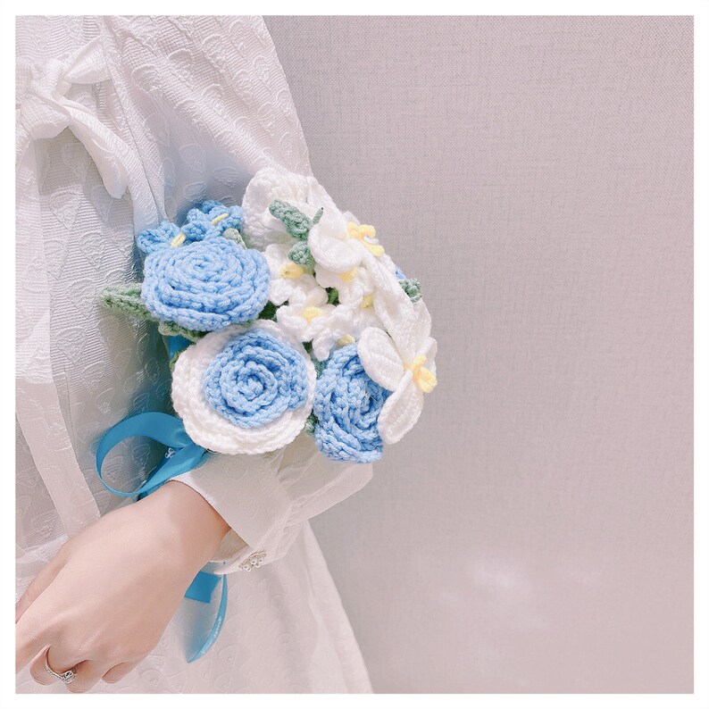 Vickidress Crochet Roses Wedding Bouquet Gifts for Her, Handmade Knitted Wedding Flowers