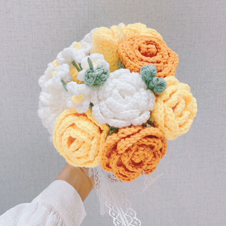 Vickidress Crochet Roses Wedding Bouquet Gifts for Her, Handmade Knitted Wedding Flowers main image 1