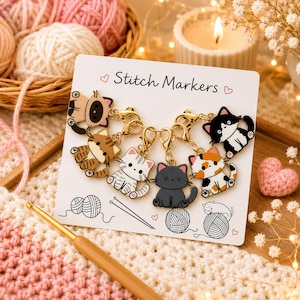 猫のステッチマーカーセット、猫好きへのかぎ針編みギフト、編み物アクセサリー、かわいい子猫の進捗キーパー、編み物好きへのギフト、糸マーカーセット