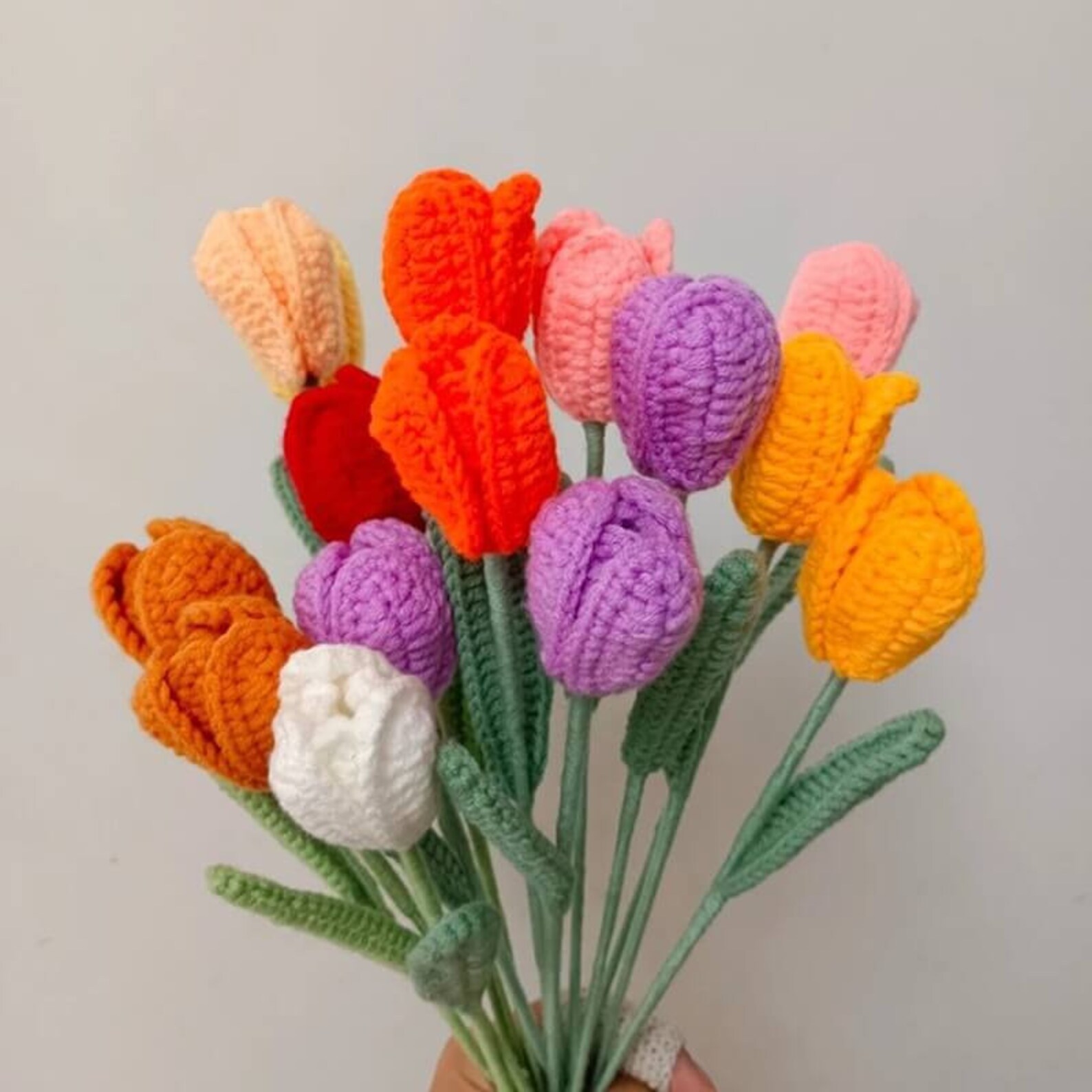 Cotton Yarn Crochet Tulip Flower Bouquet Tulip Flower Etsy