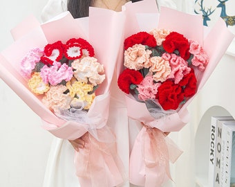 Cotton Thread Knitted Crocheted Carnation | Crocheted Carnation Flower Bouquet | Decor Bouquets and Arrangements