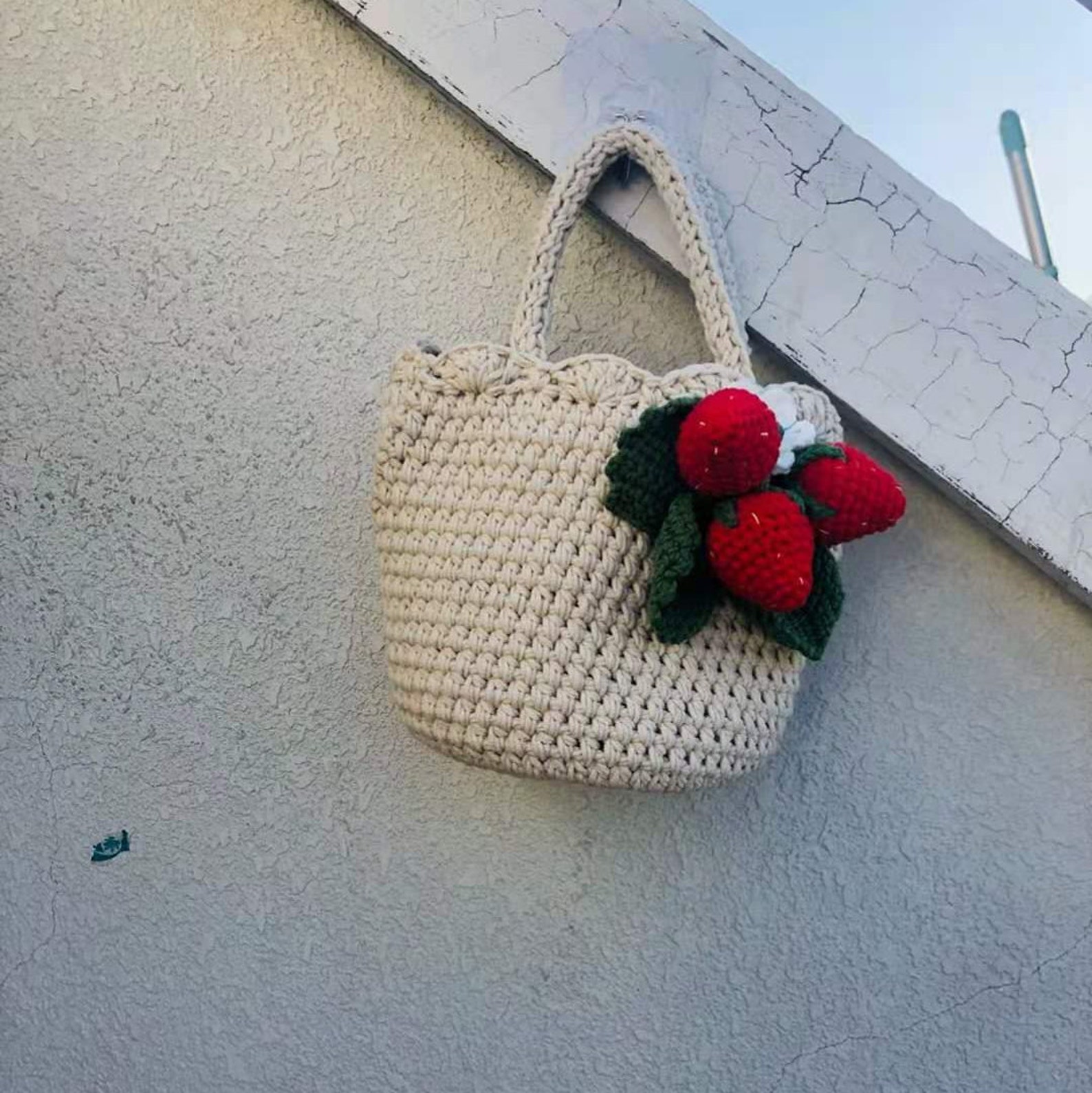 Crochet Tote Bag Hand Knitted Strawberry Tote Bag Strawberry | Etsy