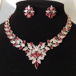 Red Ruby Simulant Wonderful Necklace Set, Luxury Ruby Red / Green Emeald Necklace , Bride Jewelry Ring, Wedding Necklace 18KGP