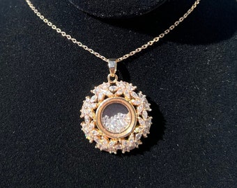 HAPPY DIAMOND Pendant, Floating Movable Diamond Pendant, Luxury Pendant Stunning Diamond, Exquisite Unique Design, Best gift Golden Color