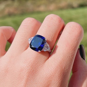 Blue Sapphire Ring, Royal Deep Blue Sapphire Ring, Royal Queen Ring, Crown Queen Ring, Best Engagement Statement Ring