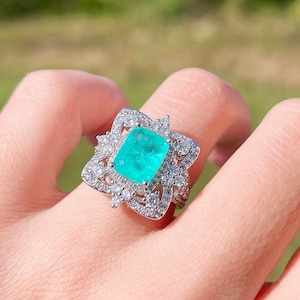 5 Carat PARAIBA Blue Halo Vintage Ring, Magnificent Exotic Neon Blue/Vivid Glow Blue Color/ Glow Paraiba Blue Ring Adjustable Size 6-8