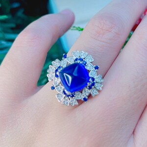 Royal Sugar Loaf Blue Sapphire Ring, Luxury Royal Deep Blue Sapphire Ring, Royal Queen Ring, Best Engagement Statement Ring Adjustable size