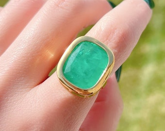 5 Carat Solitaire EMERALD Green Ring Emerald Simulant Ring For MAY Birthstone Simulated Emerald Ring w 18KGP