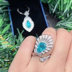 PARAIBA Blue Jewelry Floral Paraiba TOURMALINE Magnificent, Exotic Neon Vivid Blue Color, Neon Glow Blue Paraiba Jewelry 18KGP Best Gift