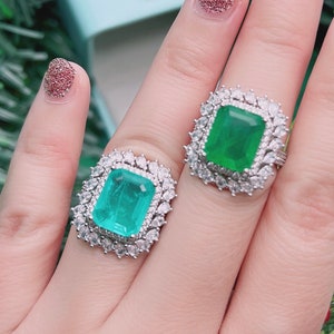 PARAIBA Blue/ Ocean Blue Color Halo Heart Ring, Magnificent Exotic Neon Blue/Vivid Glow Blue Glow Paraiba Blue Adjustable Ring Size 6-7.5