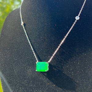 EMERALD Color Luxury Vibrant Green Heart Emerald Pendant Elegant Pendant, Neon Glowing Silver Color Setting Aug Birthstone 18KGP
