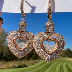 HAPPY DIAMOND Heart Earring, Floating Movable Diamond Earring, Luxury Stunning Diamond, Exquisite Unique Design, Best gift Golden Color