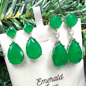 10 Carat Vibrant Emerald Green Earrings, Vivid Green Emerald Inspired By Angelina Jolie Long Tassel Earring Bestseller 18KGP