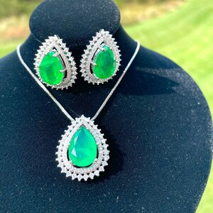 SimulatedGreen EMERALD Double Halo Earring, Neon Glowing Vibrant Green Emerald, Art Deco Style 18KGP Best Gift For Her Aug Birthstone
