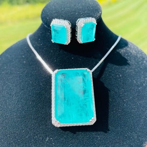 1x1.25 Inch PARAIBA Blue Jewelry Set, Magnificent Exotic Neon Vivid Blue Color Neon Glow Blue Paraiba Jewelry 18KGP