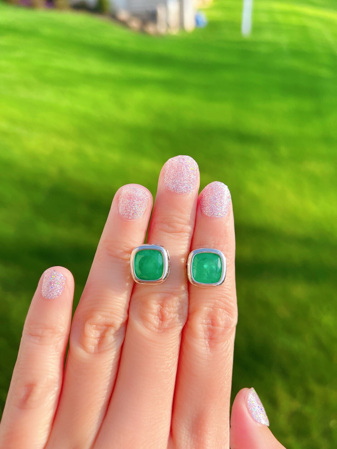 Minimalist EMERALD Green EARRING Stud Luxury Vibrant Green Emerald ...