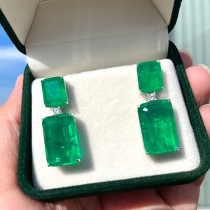 Vibrant Emerald Green Color Earrings, Vivid Green Emerald Inspired By Angelina Jolie Long Tassel Earring Bestseller S925 w 18KGP