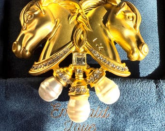Vintage Style Golden Horse Brooch Pin/New with original tag/Vintage Piece Pin Post was Rusted/Gold Plated