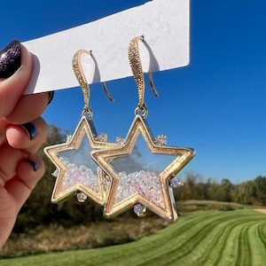 HAPPY DIAMOND Star Earring, Floating Movable Diamond Earring, Luxury Stunning Diamond, Exquisite Unique Design, Best gift Golden Color