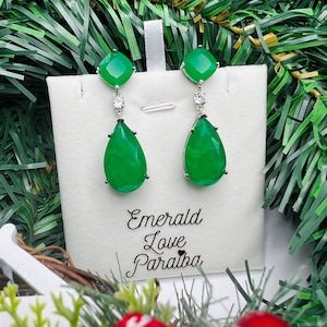 Vibrant Green Simulated Emerald Earrings, Vivid Green Emerald Inspired By Angelina Jolie Long Tassel Earring Bestseller 18KGP