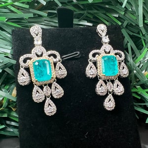 14ct Magnificent Halo Earring Luxury BLUE PARAIBA TOURMALINE Earring, Exotic Neon Vivid Blue Color & Glow, Perfect Gift, Ice Blue Earring