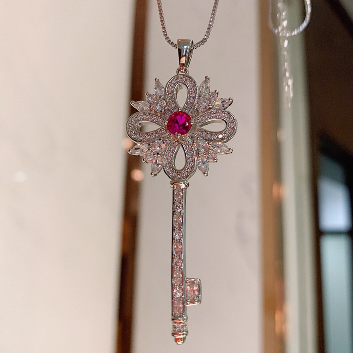 Ruby Key Pendant Luxury Key Pendant Vintage Style Art Deco Etsy