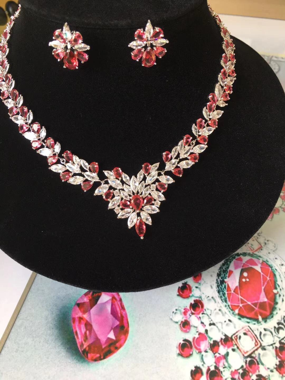 Ruby Simulant Red Ruby Simulant Wonderful Necklace Set, Luxury Ruby Red / Green ...