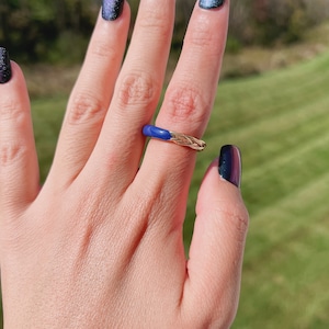 Stacking Royal Blue Enamel Ring, Luxury Royal Deep Blue Sapphire Ring, Royal Queen Ring, Crown Queen Ring, Best Engagement Statement