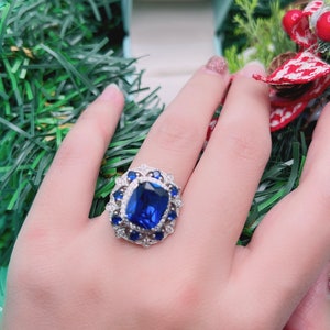 Royal Floral Ring, Luxury Royal Deep Blue Sapphire Ring, Royal Queen Ring, Crown Queen Ring, Best Engagement Statement Ring Adjustable size