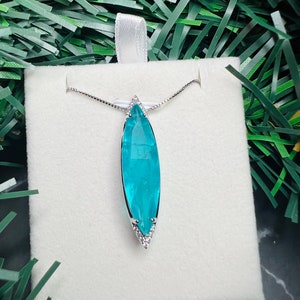 Geometric Water Drop PARAIBA TOURMALINE Blue Halo Pendant, Magnificent Exotic Neon Blue, Vivid Glow Blue Color, Glow Paraiba Blue 18KGP