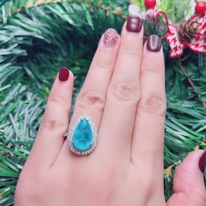 PARAIBA Blue/Ocean Blue Halo Vintage Ring, Magnificent Exotic Neon Blue/Vivid Glow Blue Color/ Glow Paraiba Blue Ring Adjustable Size 6-8