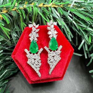 Deep Green Simulated Emerald Earrings, Vivid Green Inspired By Angelina Jolie Long Tassel Earring Bestseller 18KGP