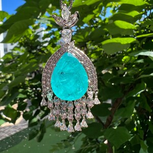 Neon Blue Pendant Luxury Tassel Paraiba TOURMALINE, Magnificent Exotic Neon Vivid Blue Pendant, Exotic Neon Glow Blue Paraiba 18KGP