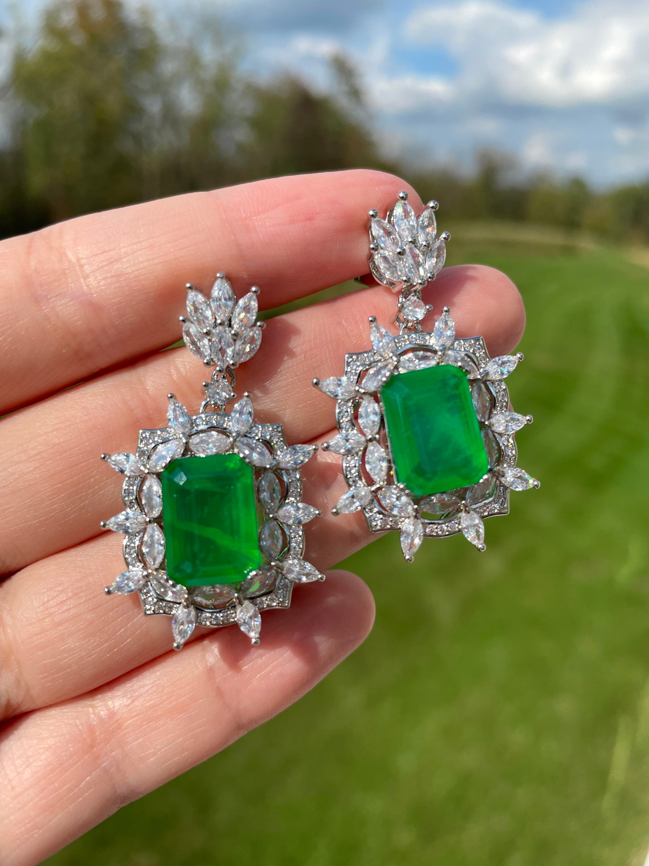 Faux Emerald Earring Etsy
