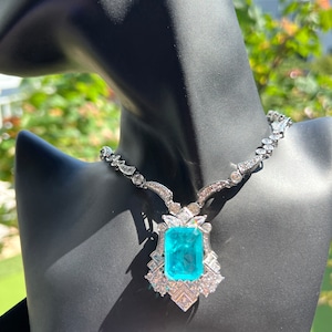 1.75 Inch Jumbo PARAIBA Neon Blue Pendant Pendant, Halo Paraiba TOURMALINE, Magnificent Exotic Glow Blue Pendant 18KGP